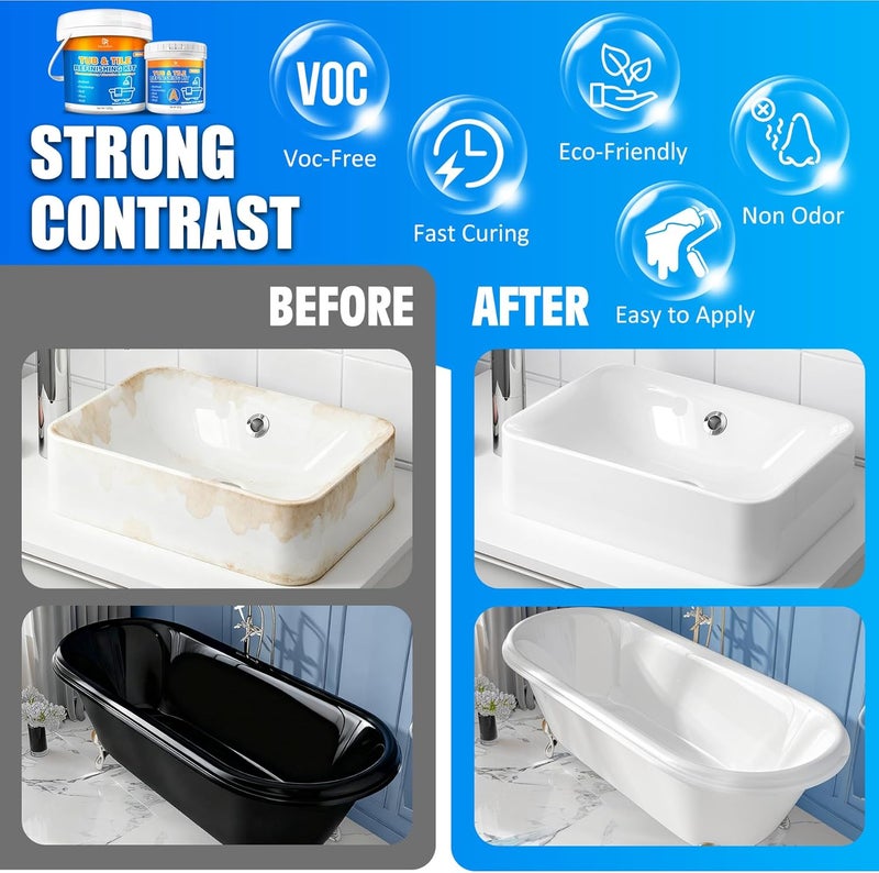 DecorRom Tub and Tile Refinishing Kit, 36oz Tile Paint Bathtub Paint White for DIY Bathroom Resurfacing, Ceramic/Porcelain Tiles, Glass and Marble Sinks Waterproof,Scratch Resistant, Low Odor (Tools in Bucket) - Image 4